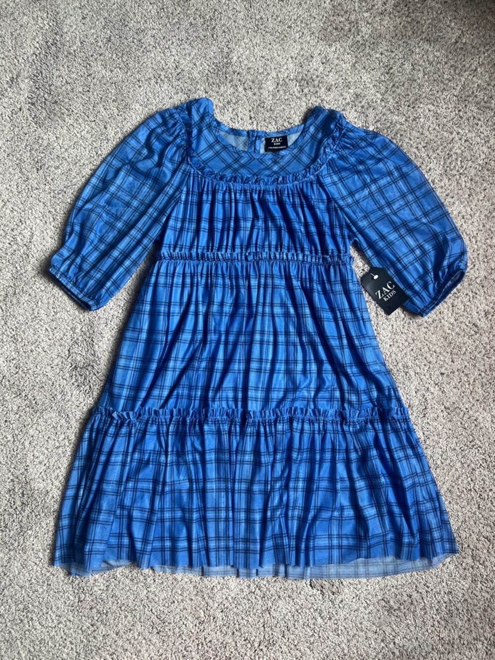 Blue Plaid Smocked Tiered Dress for Girls - Size 7/8